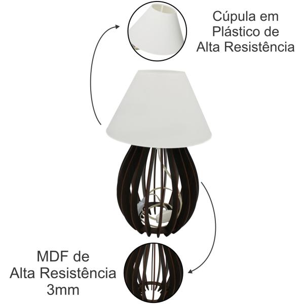 Abajur Luminária de Mesa / Leitura com Cúpula em Plástico - Branco