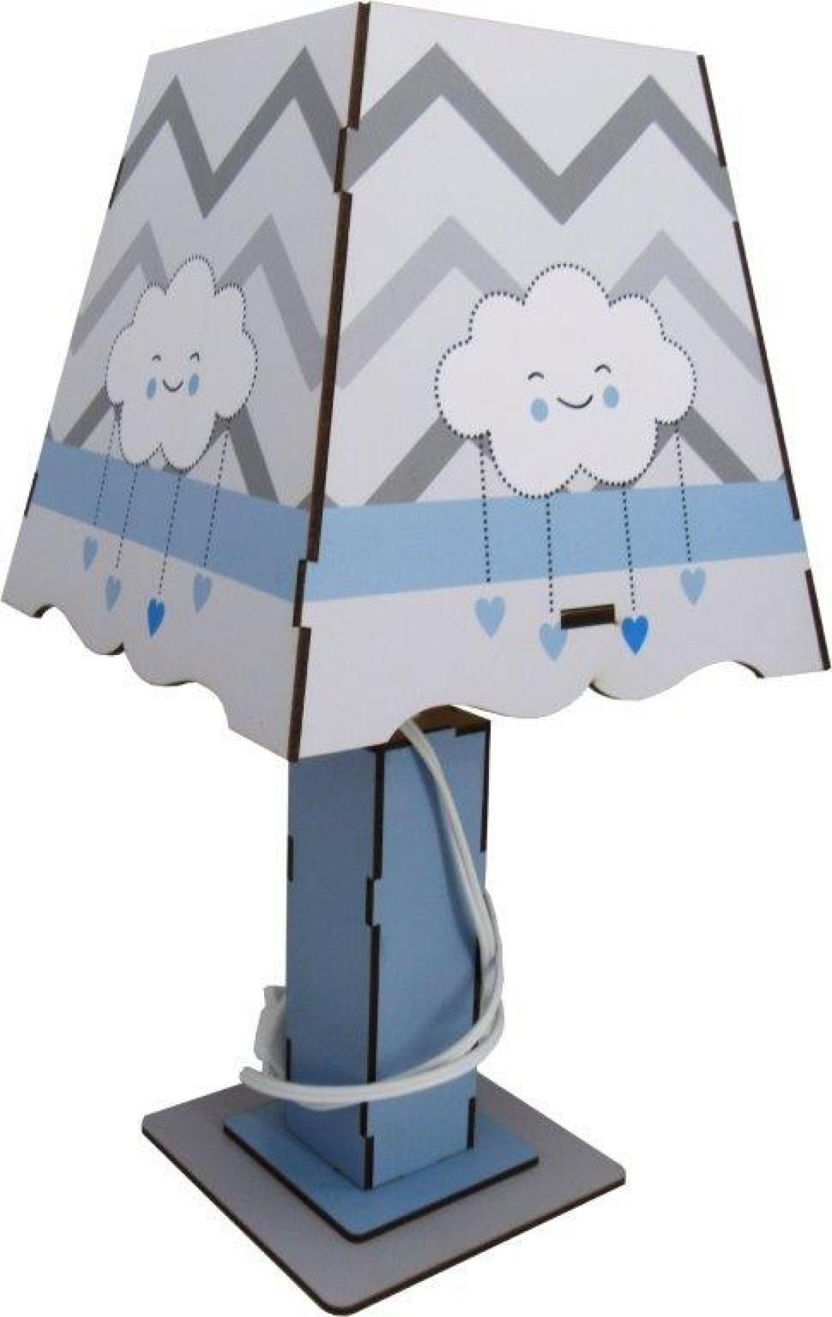 Abajur Luminária Decoração Bebê Nuvem Azul Mdf