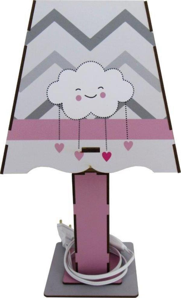  Abajur Luminária Decoração Bebê Nuvem Rosa Mdf