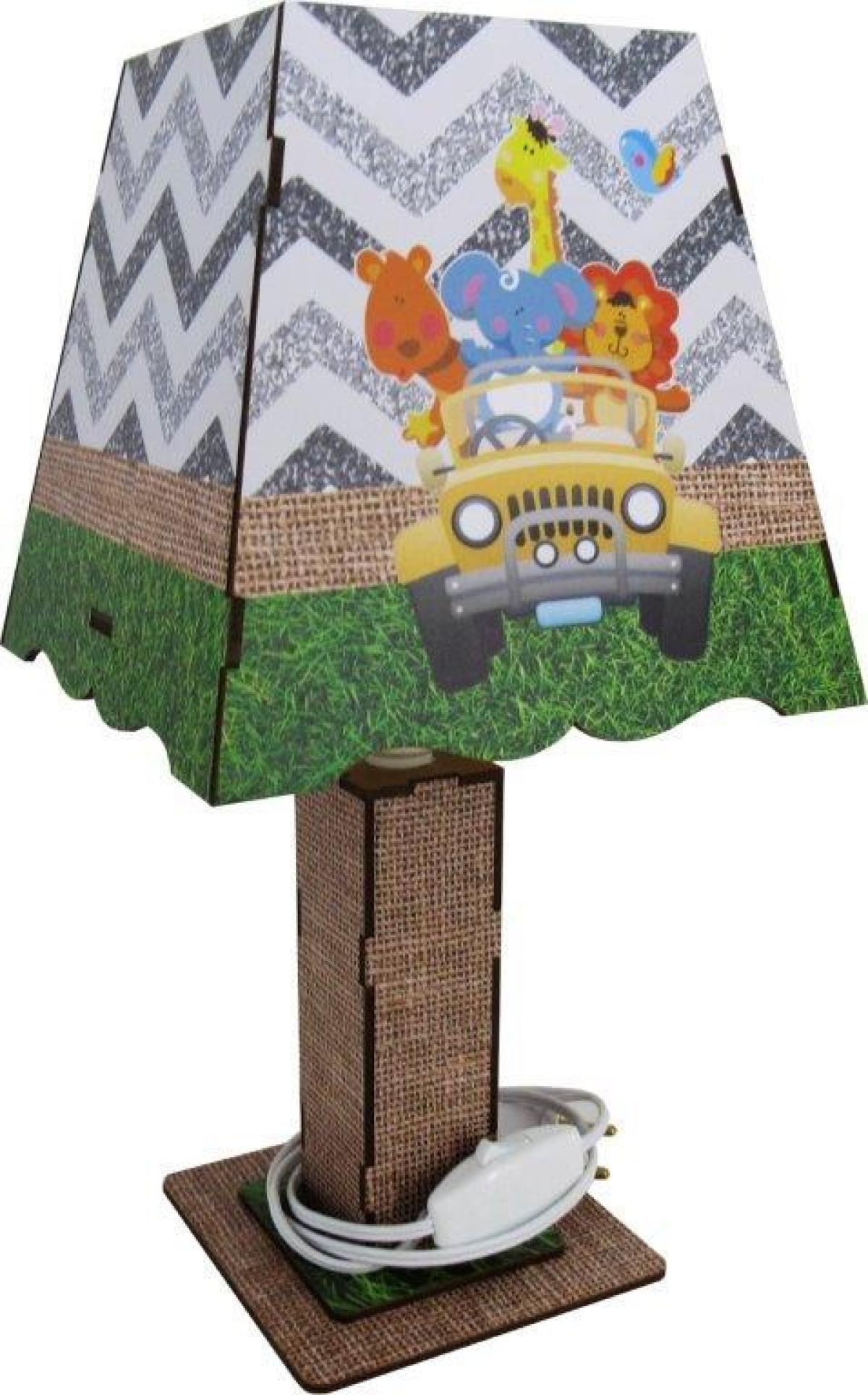Abajur Luminária Decoração Bebê Safari Mdf