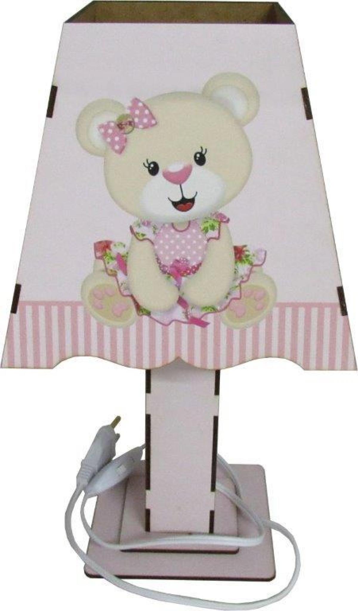Abajur Luminária Decoração Bebê Ursa Rosa Mdf