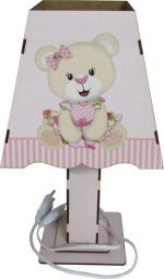 Abajur Luminária Decoração Bebê Ursa Rosa Mdf