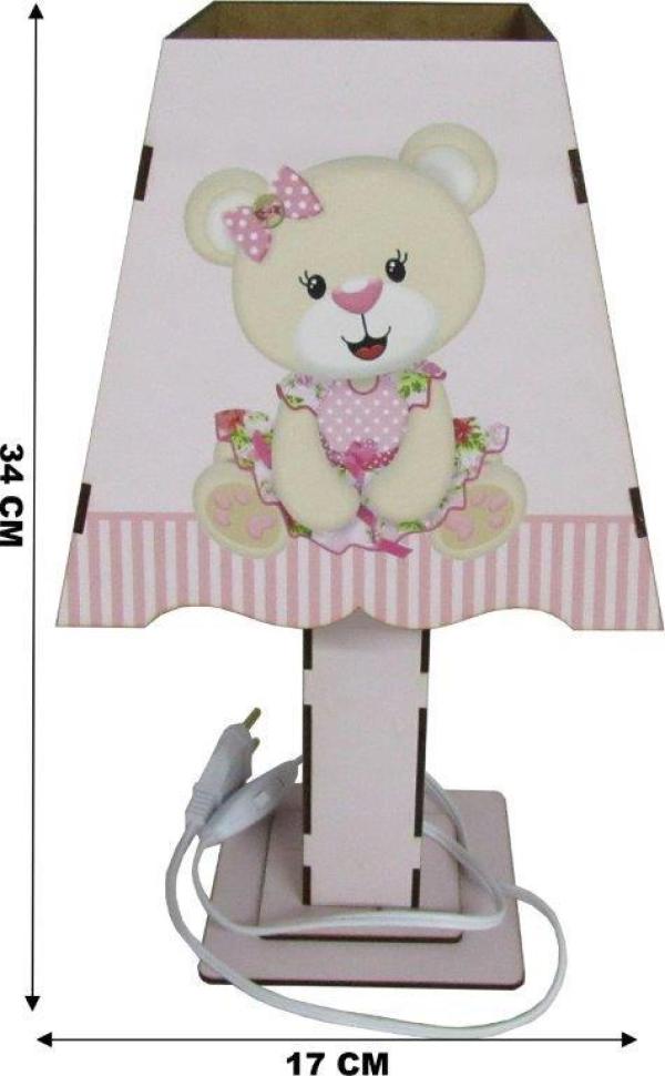 Abajur Luminária Decoração Bebê Ursa Rosa Mdf