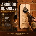 Abridor de Garrafa para Parede “Abra Aqui” em Madeira de Pinus com Parafuso