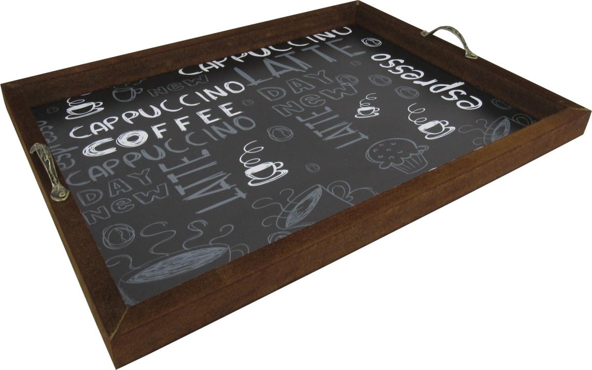 BANDEJA AD. COFFE PRETA  ALÇA METAL 44X32X3CM