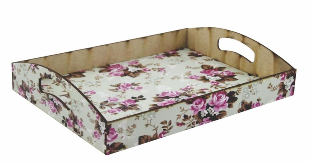 BANDEJA ADESIVADA FLORAL 28X21X4CM