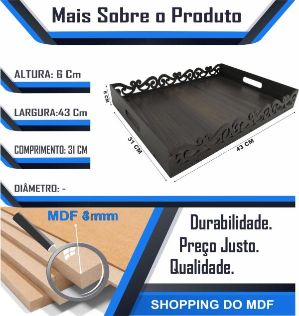 BANDEJA ARABESCO MARROM ESCURO 43X31,5X6CM