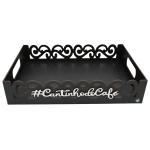Bandeja Arabesco MDF Decorada Preta Para Cantinho Do Café Decoração Organização Cozinha