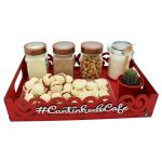 Bandeja Arabesco MDF Decorada Vermelha Para Cantinho Do Café Decoração Organização Cozinha