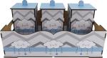 Bandeja e 3 Potes Bebê Decoração Nuvem Azul Mdf