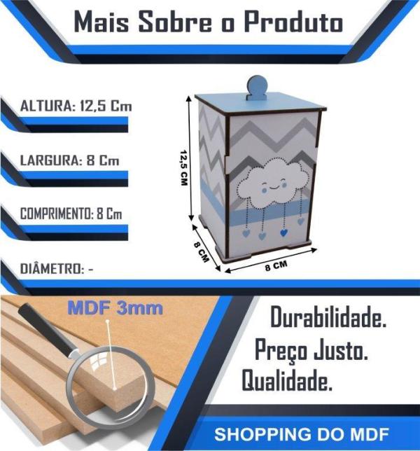 Bandeja e 3 Potes Bebê Decoração Nuvem Azul Mdf