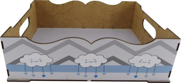 Bandeja e 3 Potes Bebê Decoração Nuvem Azul Mdf