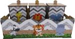 Bandeja e 3 Potes Bebê Decoração Safari Mdf