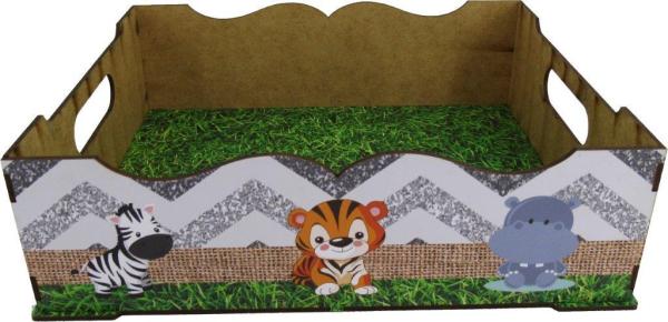 Bandeja e 3 Potes Bebê Decoração Safari Mdf