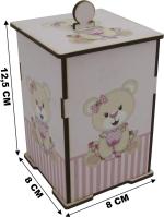 Bandeja e 3 Potes Bebê Decoração Ursa Rosa Mdf