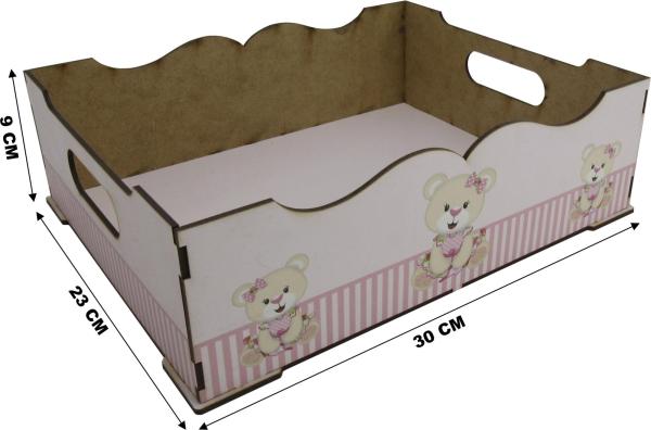 Bandeja e 3 Potes Bebê Decoração Ursa Rosa Mdf