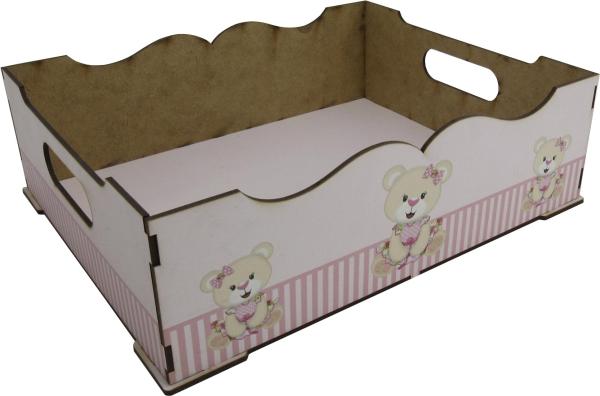 Bandeja e 3 Potes Bebê Decoração Ursa Rosa Mdf