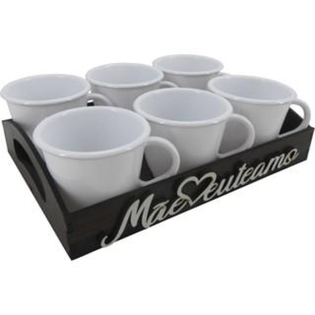 Bandeja Mãe Eu Te Amo Com 6 Xícaras Branca Acrílica Presente Dia das Mães