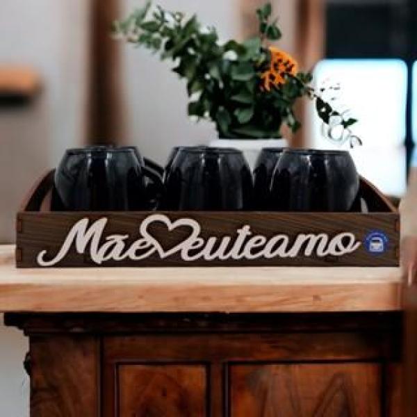 Bandeja Mãe Eu Te Amo Com 6 Xícaras Preta Acrílica Presente Dia das Mães