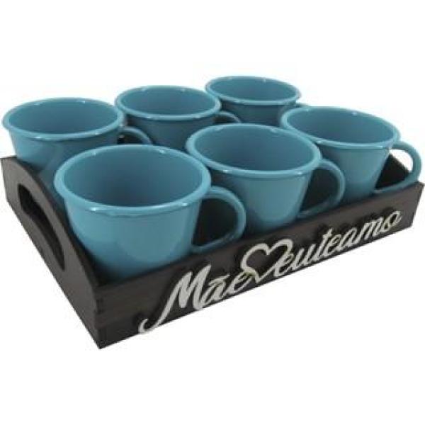 Bandeja Mãe Eu Te Amo Com 6 Xícaras Tiffany Acrílica Presente Dia das Mães