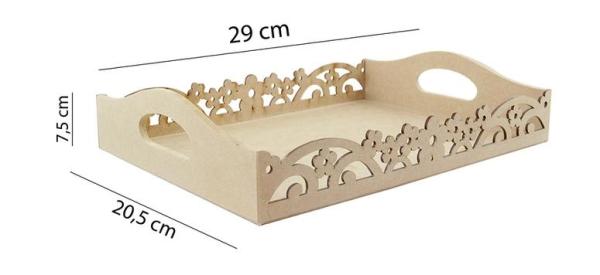 BANDEJA MARGARIDA ALCA 6MM PEQ 29X20,5X7,5CM MDF CRÚ