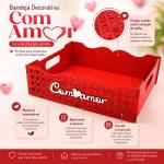 Bandeja MDF Palha com aplique - Com amor - Presente Dia dos Namorados Cesta Café Manhã Decorativa