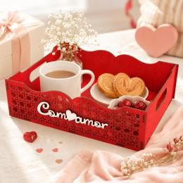 Bandeja mdf palha com aplique - com amor - presente dia dos namorados cesta café manhã decorativa