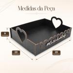 Bandeja MDF Preta Cantinho do Café Decorativa com Alça Coração Organizadora para Mesa Cozinha