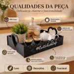 Bandeja MDF Preta Cantinho do Café Decorativa com Alça Coração Organizadora para Mesa Cozinha