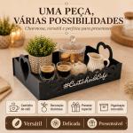 Bandeja MDF Preta Cantinho do Café Decorativa com Alça Coração Organizadora para Mesa Cozinha