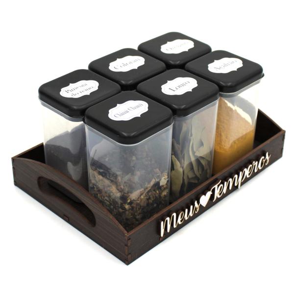 Bandeja  porta tempero  pintado 20X14X4CM C/06 potes  Bandeja  porta tempero  pintado 20X14X4CM C/06 potes