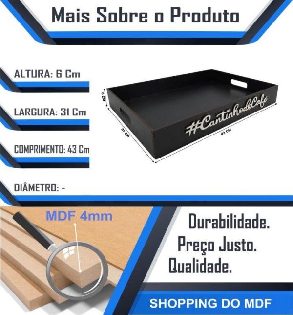 BANDEJA RETA CANTINHO DO CAFÉ  43,5X31,5X6CM