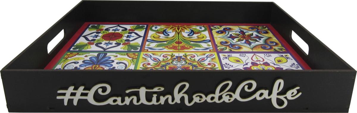 BANDEJA RETA AZULEJO CANTINHO DO CAFÉ  43,5X31,5X6CM