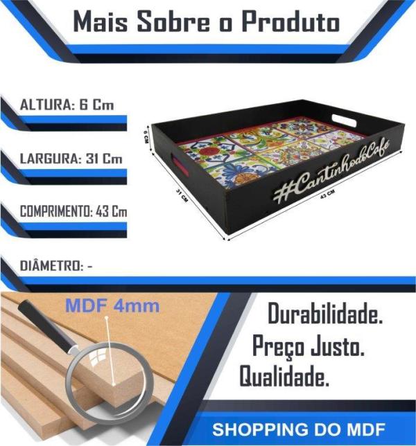 BANDEJA RETA AZULEJO CANTINHO DO CAFÉ  43,5X31,5X6CM