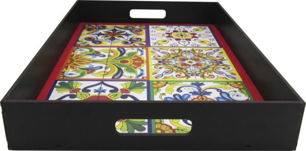 BANDEJA RETA AZULEJO CANTINHO DO CAFÉ  43,5X31,5X6CM