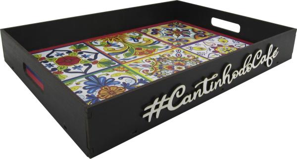 BANDEJA RETA AZULEJO CANTINHO DO CAFÉ  43,5X31,5X6CM