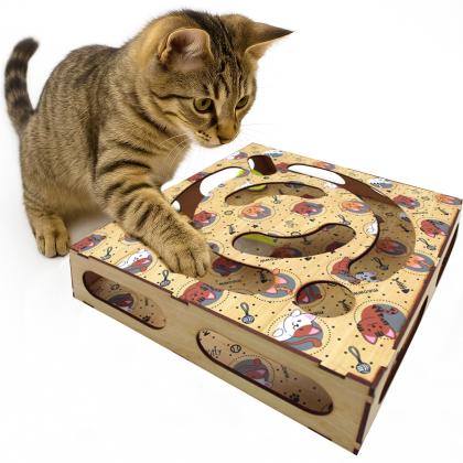 Brinquedo Gato Labirinto Corre Corre Bolinha De Plastico Com Guizo Interativo MDF Estimula Diversão