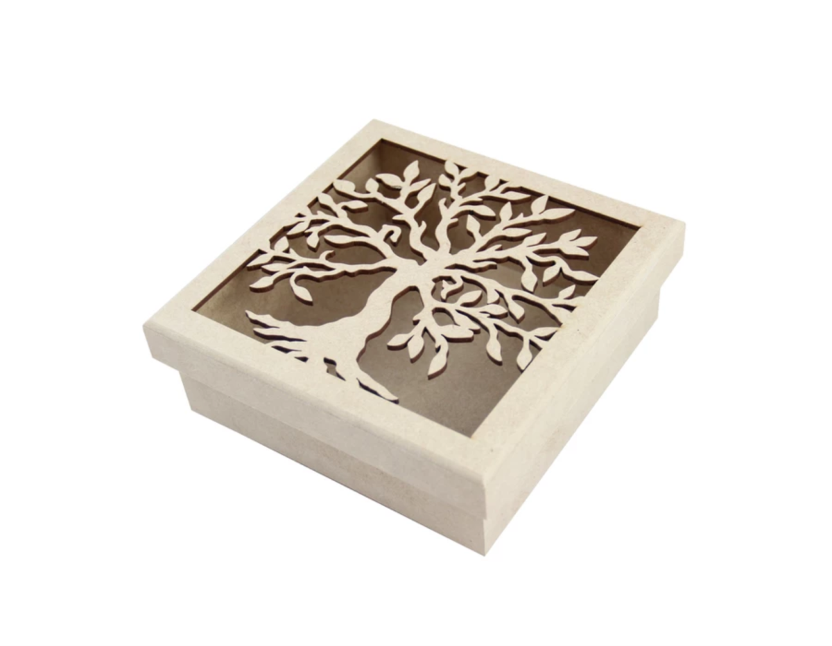 CAIXA ARVORE DA VIDA 16X16X6CM MDF Crú