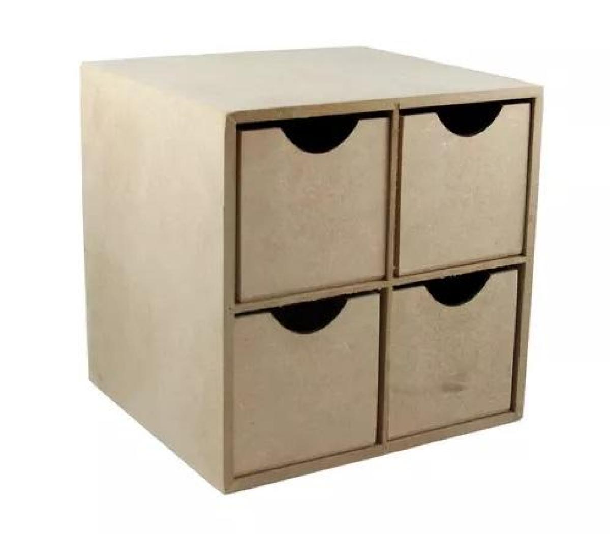 CAIXA CHA 04 GAVETAS LISA 18X19,5X19,5CM MDF CRÚ