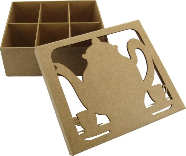 CAIXA CHA BULE 06 DIV. T/S 22X18,5X9CM MDF CRÚ