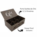 Caixa Porta Chá em MDF Decorada com 6 Divisórias para Sachês