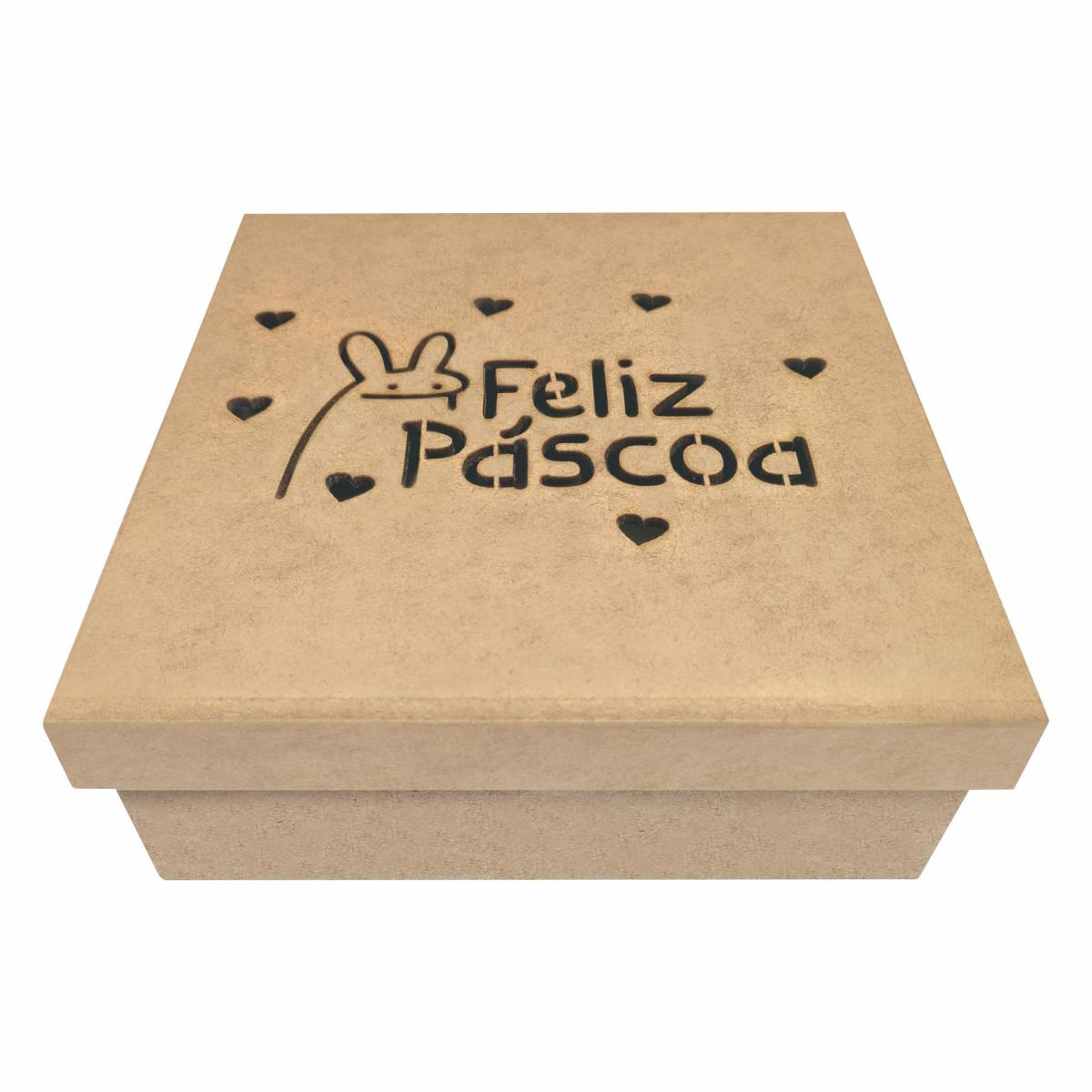 Caixa Feliz Páscoa Corações 16X16X6CM MDF Crú
