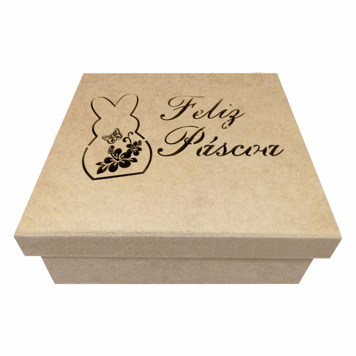 Caixa Coelho Páscoa  16X16X6CM MDF Crú