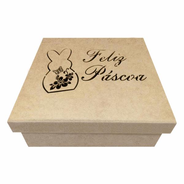 Caixa Coelho Páscoa  16X16X6CM MDF Crú