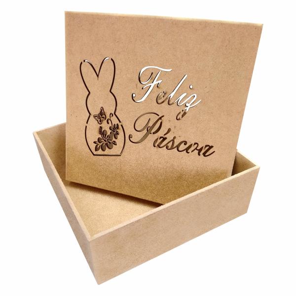 Caixa Coelho Páscoa  16X16X6CM MDF Crú