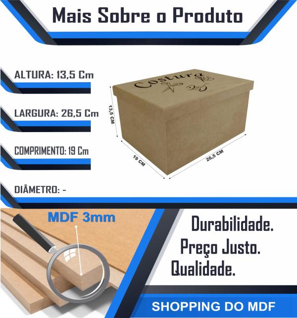 CAIXA COSTURA 3MM 25X18X14CM Mdf Crú