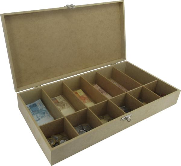 Caixa Dinheiro Dobradiça Lisa 48,5x25x8cm Mdf Crú