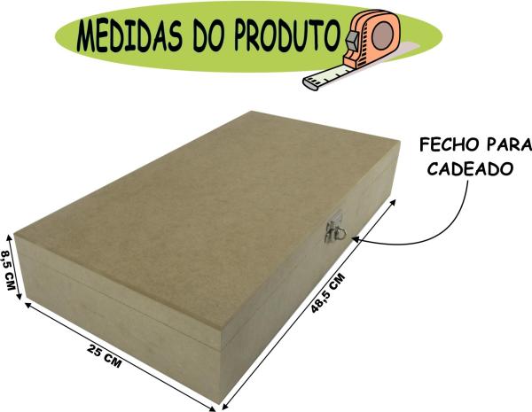 Caixa Dinheiro Dobradiça Lisa 48,5x25x8cm Mdf Crú