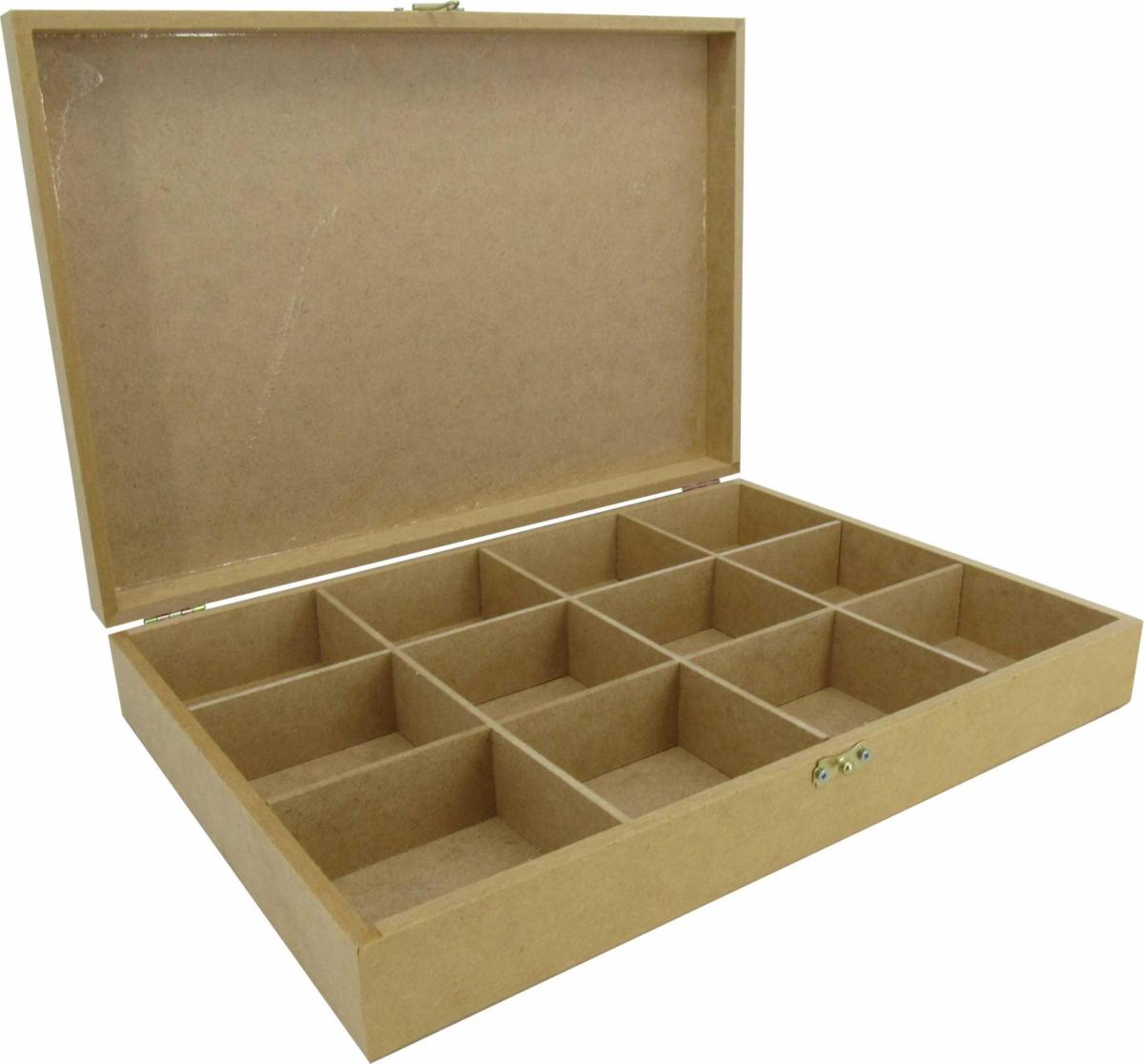 Caixa Dobradiça 12 Divisórias 33,5x23x5,5cm Mdf Crú