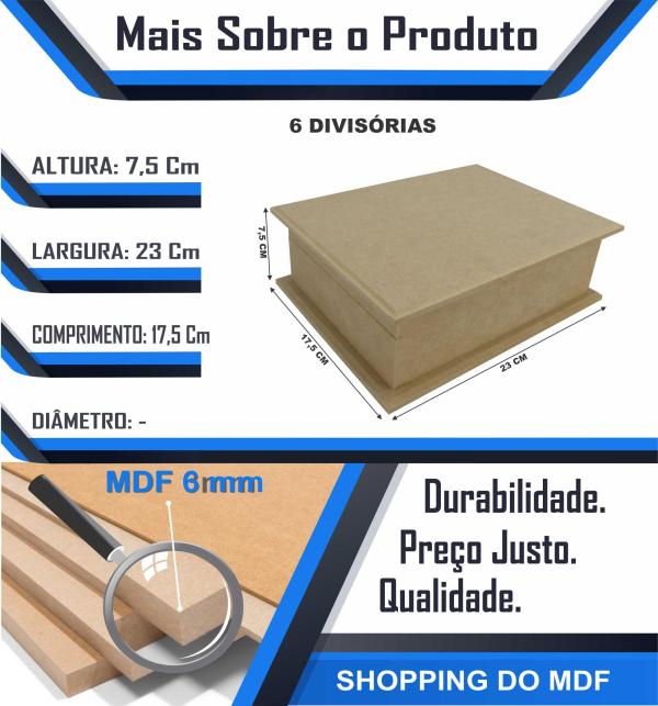 Caixa Dobradiça C/ Base 06 Div.  23X17,5X7,5CM Mdf Crú Caixa Dobradiça C/ Base 06 Div.  23X17,5X7,5CM Mdf Crú